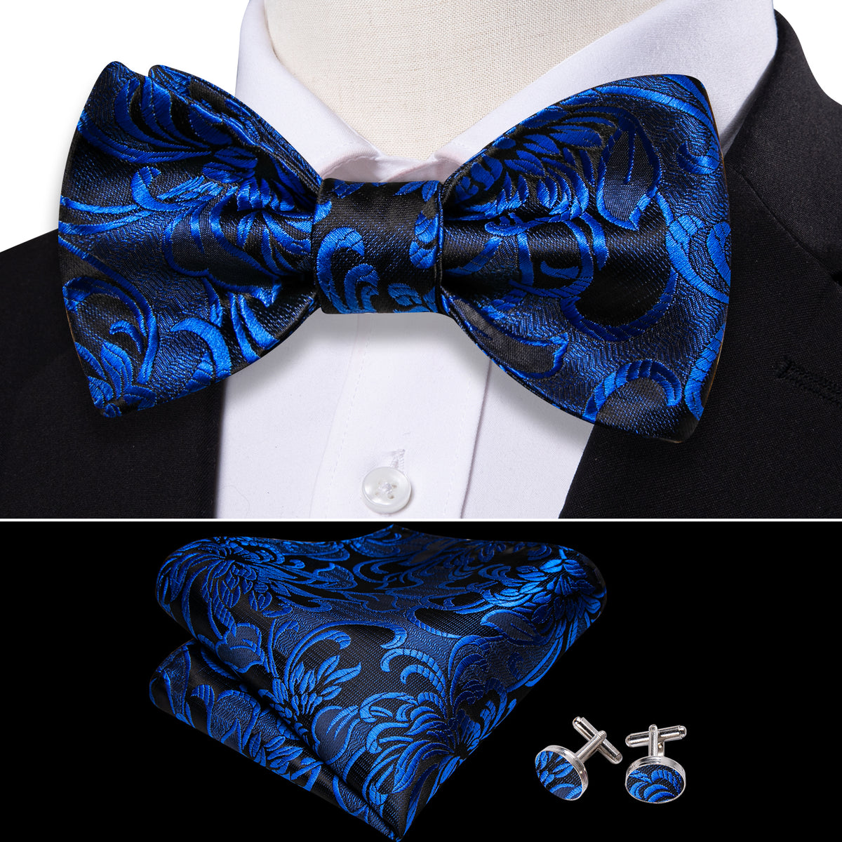 Peacock Blue Paisley Bow Tie Set bow ties    - Sophisticated Gentlemen
