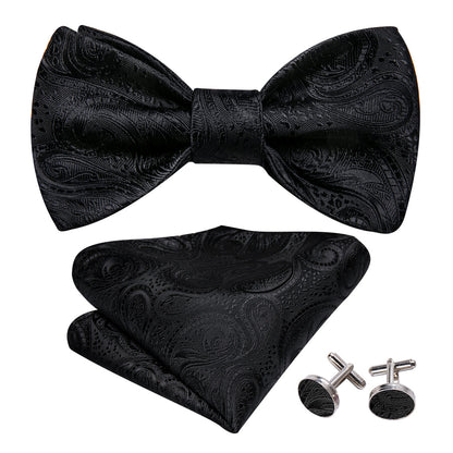 Black Floral Classy Bow Tie Set bow ties    - Sophisticated Gentlemen