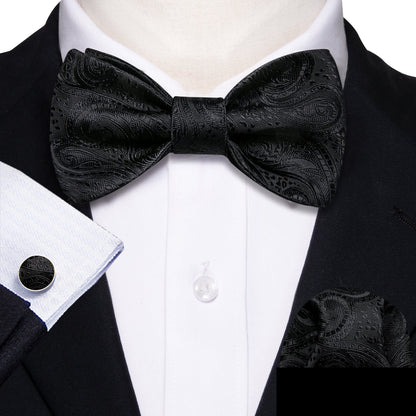 Black Floral Classy Bow Tie Set bow ties    - Sophisticated Gentlemen