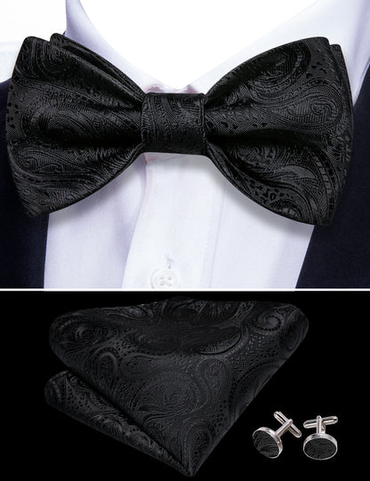 Black Floral Classy Bow Tie Set bow ties    - Sophisticated Gentlemen