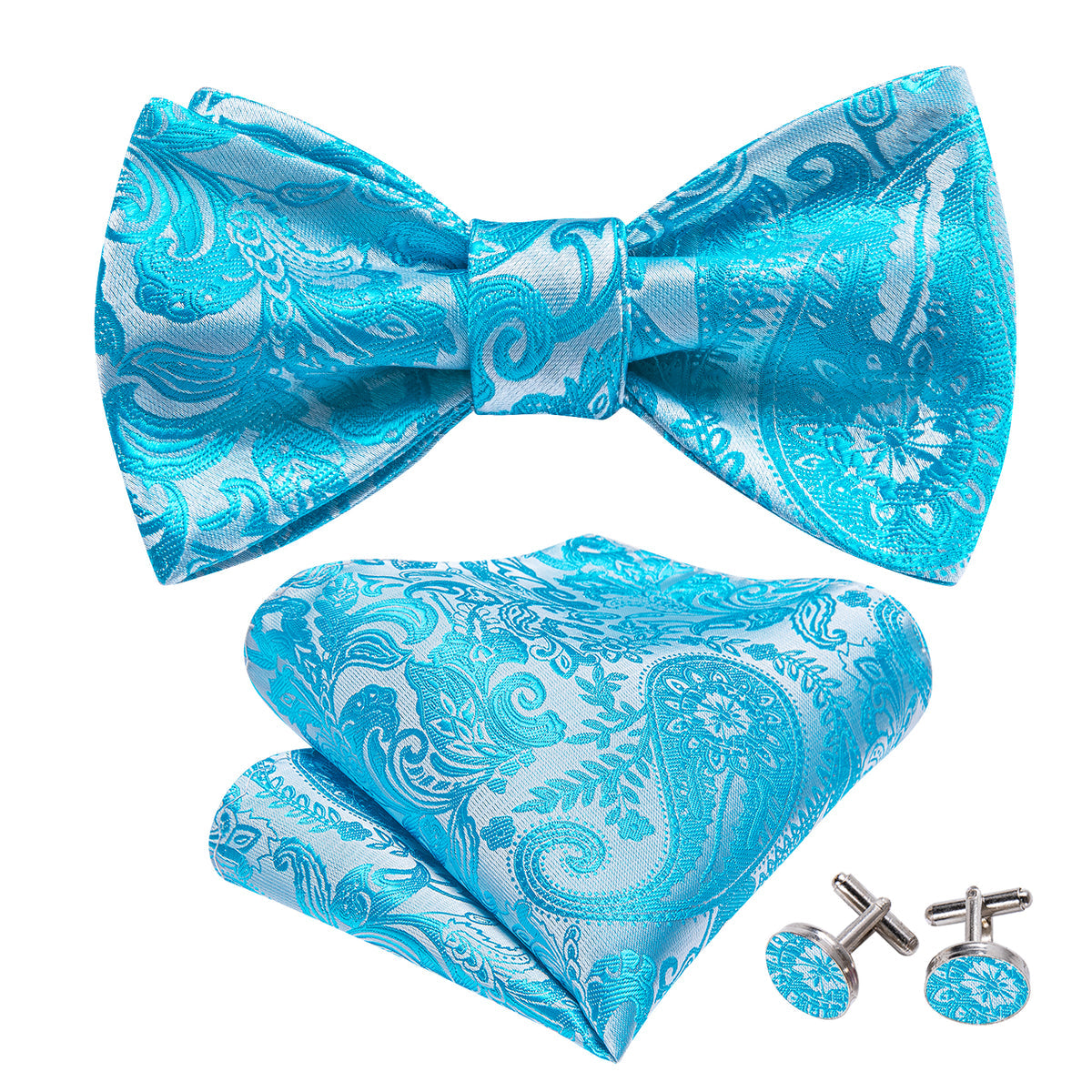 Blue and Silver Paisley Bow Tie Set bow ties - Sophisticated Gentlemen