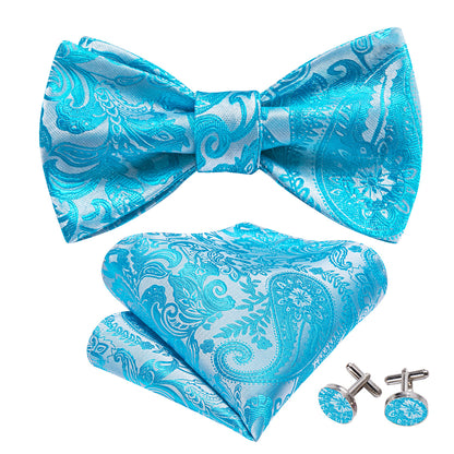 Blue and Silver Paisley Bow Tie Set bow ties - Sophisticated Gentlemen