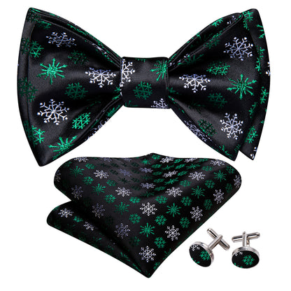 Black Green Snowflake Christmas Bow Tie Set bow ties    - Sophisticated Gentlemen