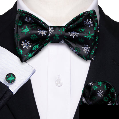 Black Green Snowflake Christmas Bow Tie Set bow ties    - Sophisticated Gentlemen