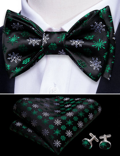 Black Green Snowflake Christmas Bow Tie Set bow ties    - Sophisticated Gentlemen