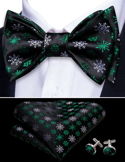 Black Green Snowflake Christmas Bow Tie Set bow ties    - Sophisticated Gentlemen