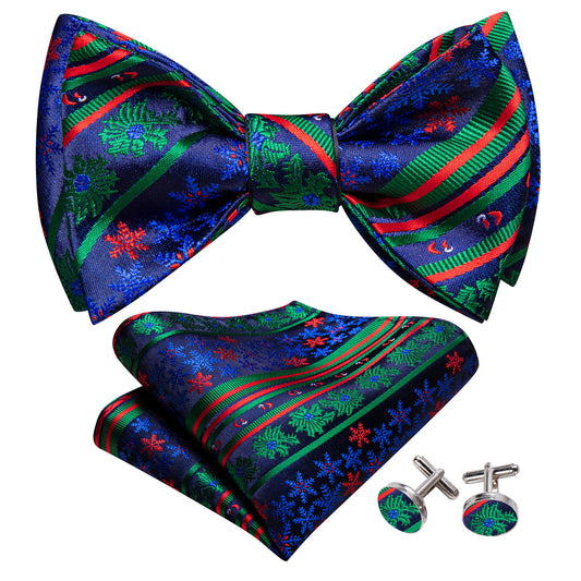 Blue Green Snowflake Christmas Bow Tie Set bow ties    - Sophisticated Gentlemen