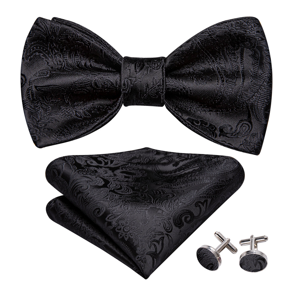 Black Paisley Bow Tie Set bow ties    - Sophisticated Gentlemen