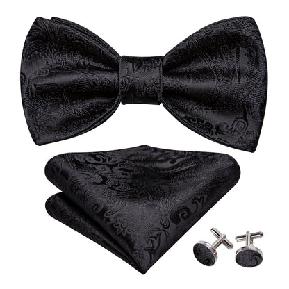 Black Paisley Bow Tie Set bow ties    - Sophisticated Gentlemen
