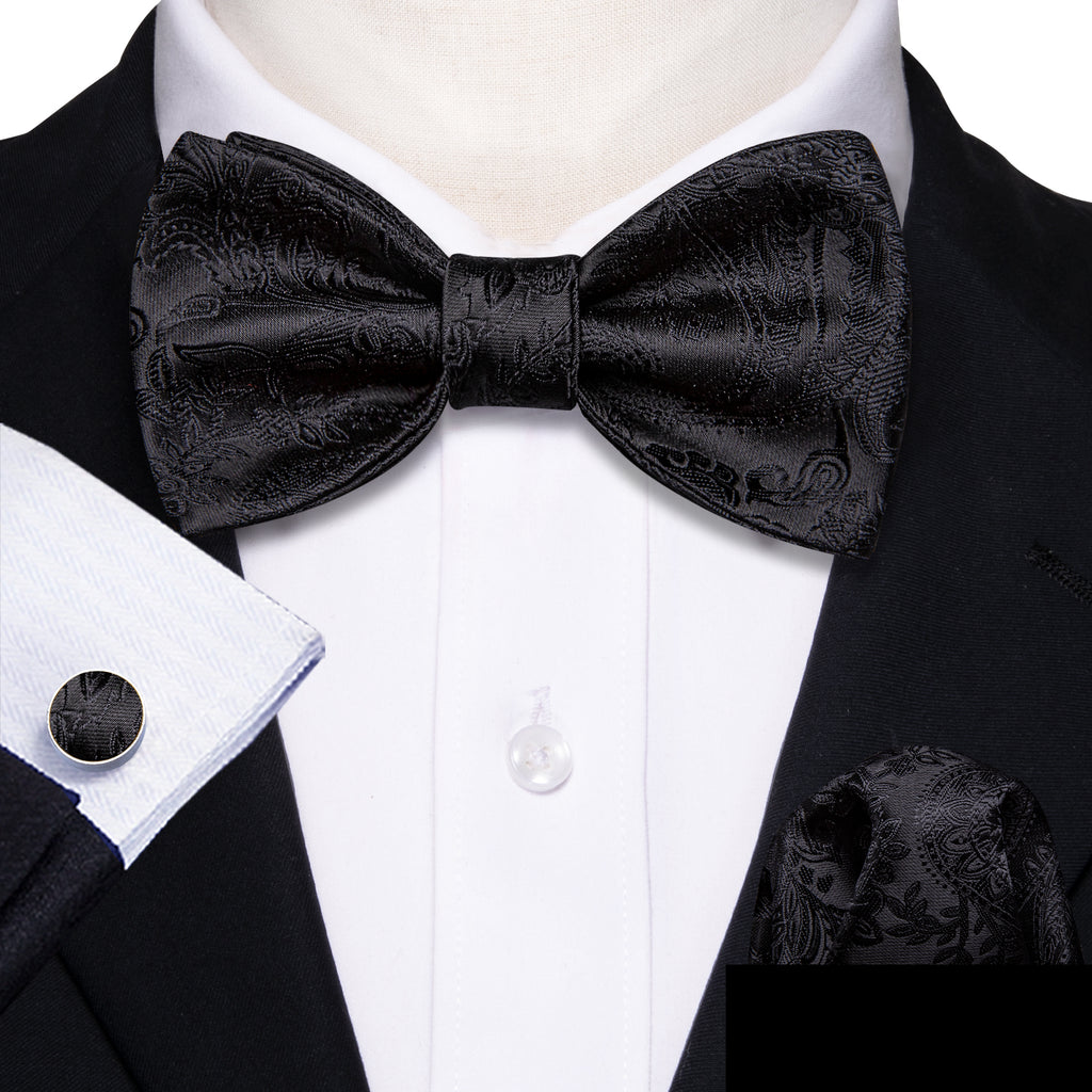 Black Paisley Bow Tie Set bow ties    - Sophisticated Gentlemen