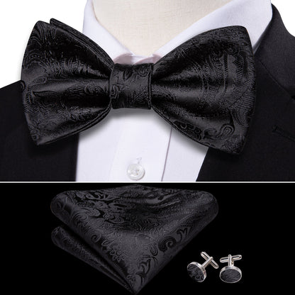 Black Paisley Bow Tie Set bow ties    - Sophisticated Gentlemen