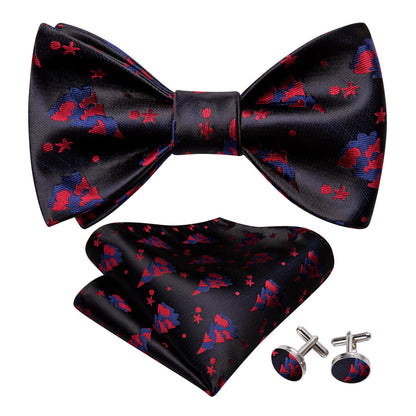 Black Red Tree Silk Christmas Bow Tie Set bow ties    - Sophisticated Gentlemen