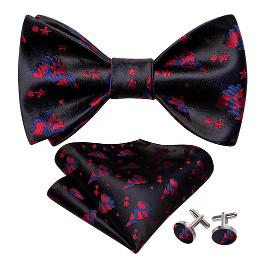 Black Red Tree Silk Christmas Bow Tie Set bow ties    - Sophisticated Gentlemen