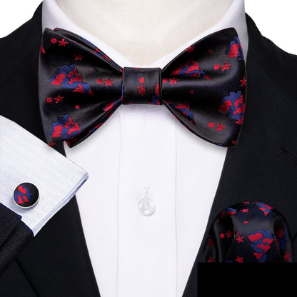Black Red Tree Silk Christmas Bow Tie Set bow ties    - Sophisticated Gentlemen