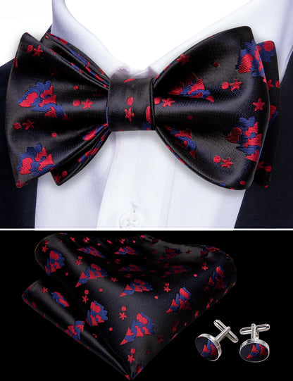 Black Red Tree Silk Christmas Bow Tie Set bow ties    - Sophisticated Gentlemen