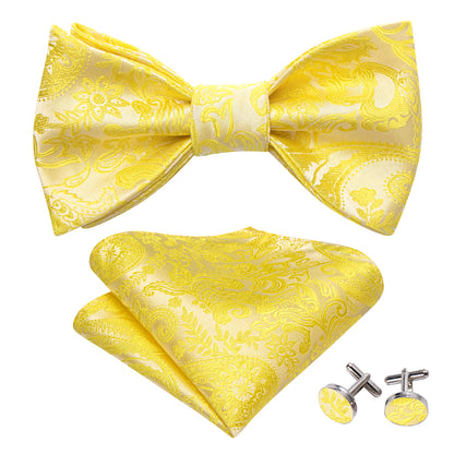 Light Yellow Paisley Silk Bow Tie Set bow ties    - Sophisticated Gentlemen