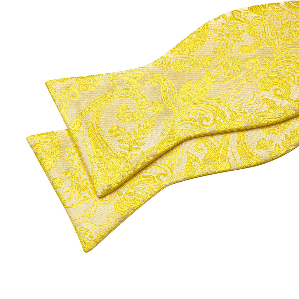 Light Yellow Paisley Silk Bow Tie Set bow ties    - Sophisticated Gentlemen