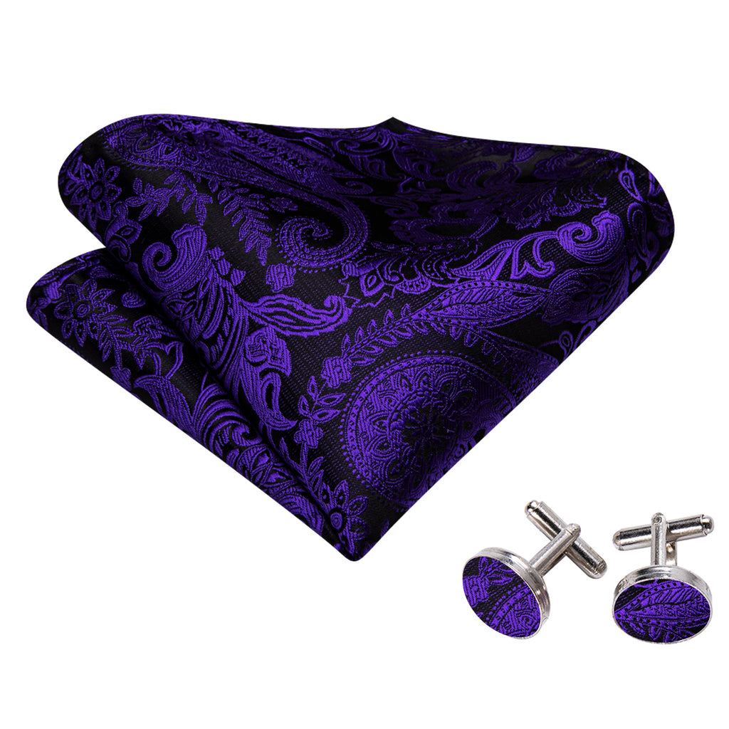 Purple Black Paisley Silk Bow Tie Set bow ties    - Sophisticated Gentlemen