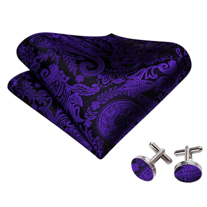 Purple Black Paisley Silk Bow Tie Set bow ties    - Sophisticated Gentlemen