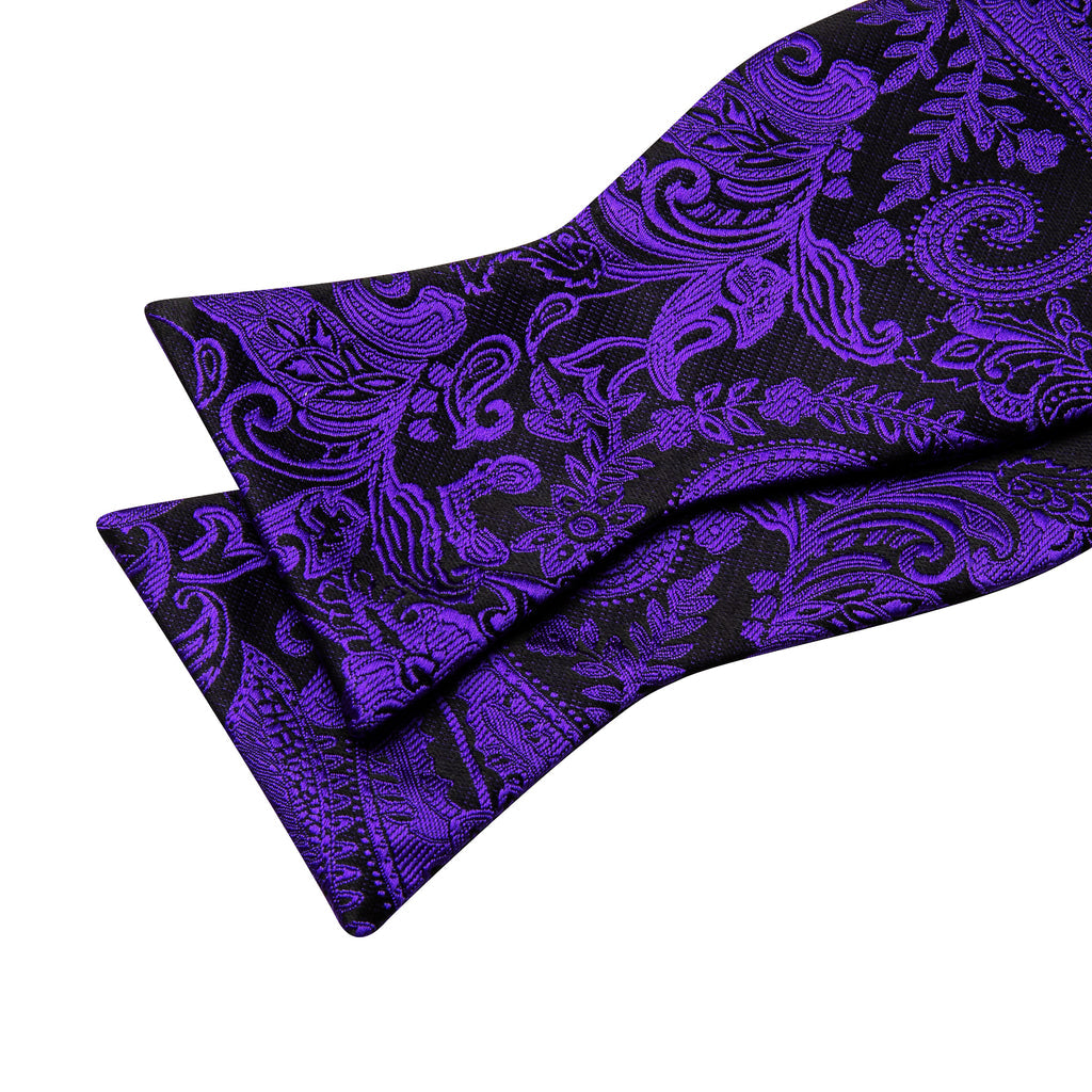 Purple Black Paisley Silk Bow Tie Set bow ties    - Sophisticated Gentlemen