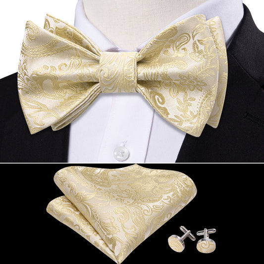 Linen Paisley Silk Bow Tie Set bow ties    - Sophisticated Gentlemen