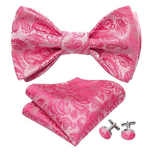 Hot Pink Paisley Silk Bow Tie Set bow ties    - Sophisticated Gentlemen
