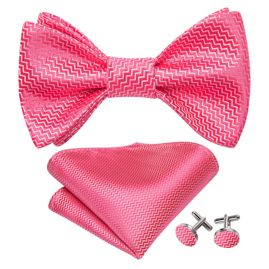 Pink Shock Striped Silk Bow Tie Set bow ties    - Sophisticated Gentlemen
