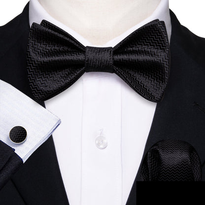 Black Striped Silk Bow Tie Set bow ties    - Sophisticated Gentlemen