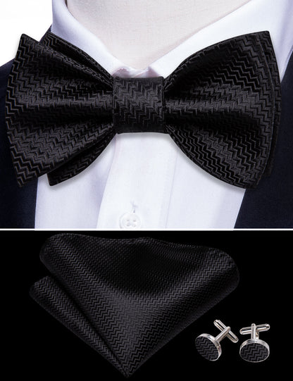 Black Striped Silk Bow Tie Set bow ties    - Sophisticated Gentlemen