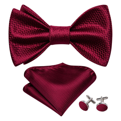 Dark Red Striped Silk Bow Tie Set bow ties    - Sophisticated Gentlemen