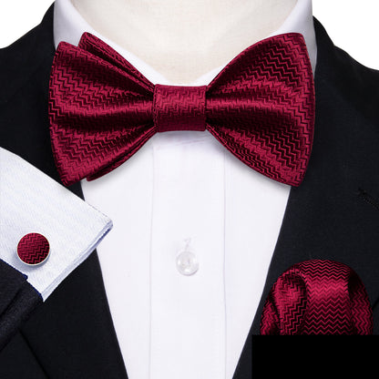Dark Red Striped Silk Bow Tie Set bow ties    - Sophisticated Gentlemen