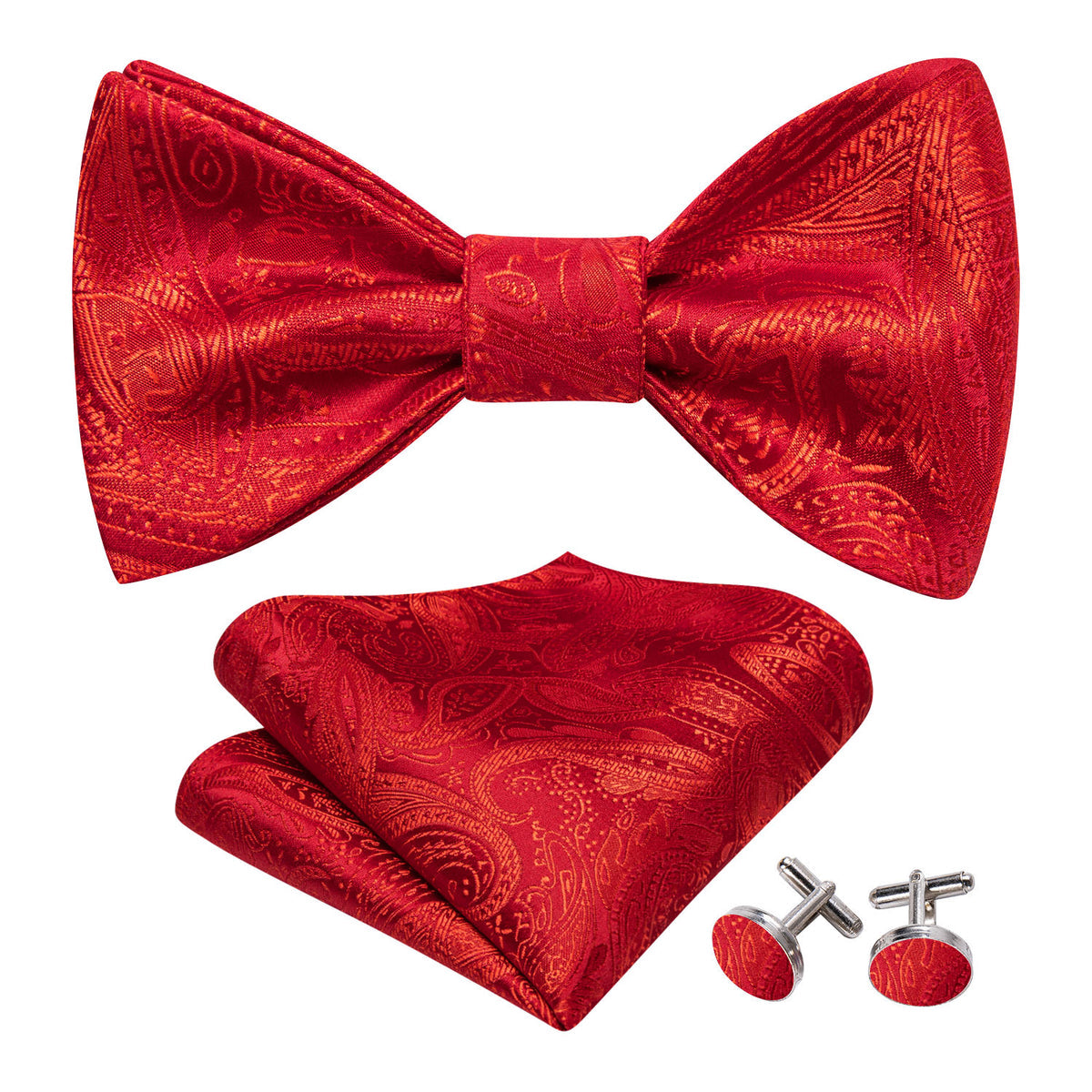 Strong Red Paisley Silk Bow Tie Set bow ties    - Sophisticated Gentlemen