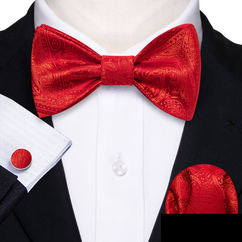 Strong Red Paisley Silk Bow Tie Set bow ties    - Sophisticated Gentlemen