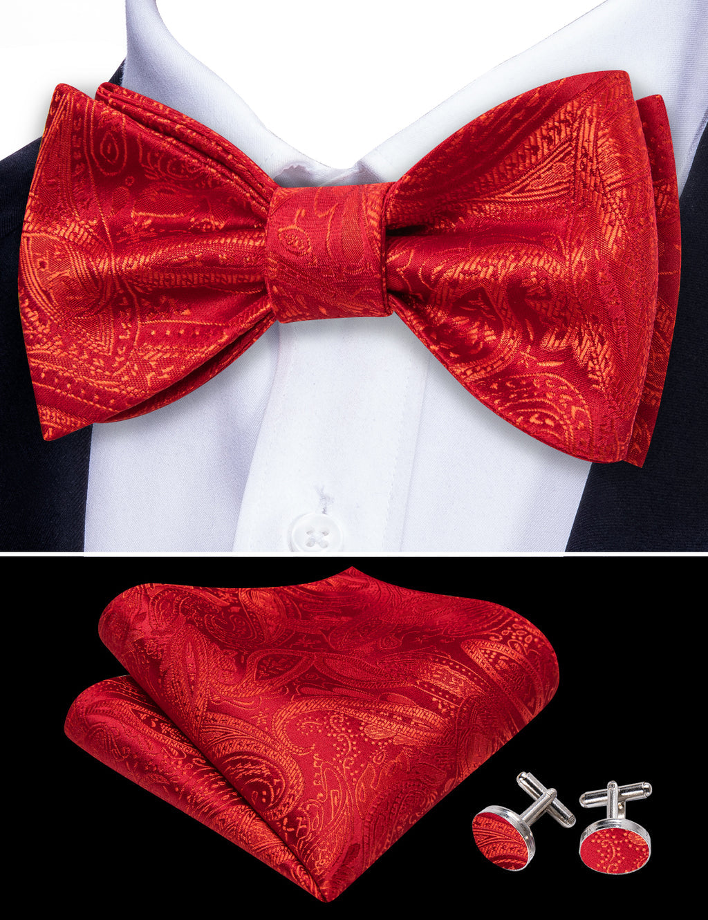 Strong Red Paisley Silk Bow Tie Set bow ties    - Sophisticated Gentlemen