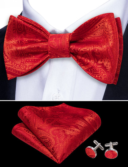 Strong Red Paisley Silk Bow Tie Set bow ties    - Sophisticated Gentlemen