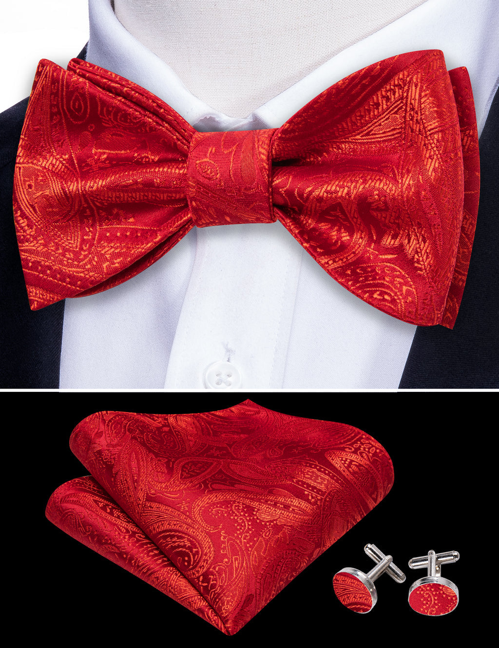 Strong Red Paisley Silk Bow Tie Set bow ties    - Sophisticated Gentlemen