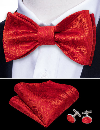 Strong Red Paisley Silk Bow Tie Set bow ties    - Sophisticated Gentlemen