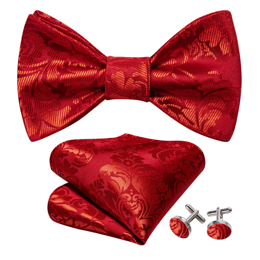 Red Floral Silk Bow Tie Set bow ties    - Sophisticated Gentlemen