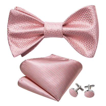 Pink White Striped Silk Bow Tie Set bow ties    - Sophisticated Gentlemen