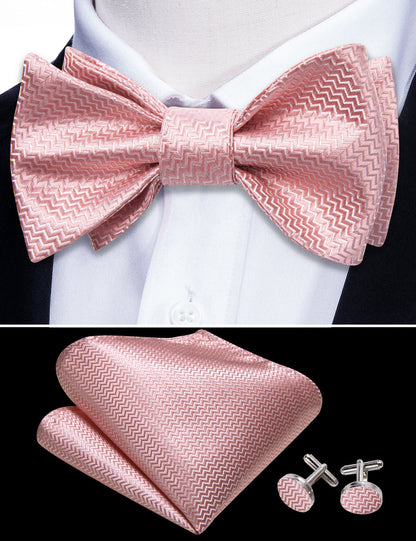 Pink White Striped Silk Bow Tie Set bow ties    - Sophisticated Gentlemen