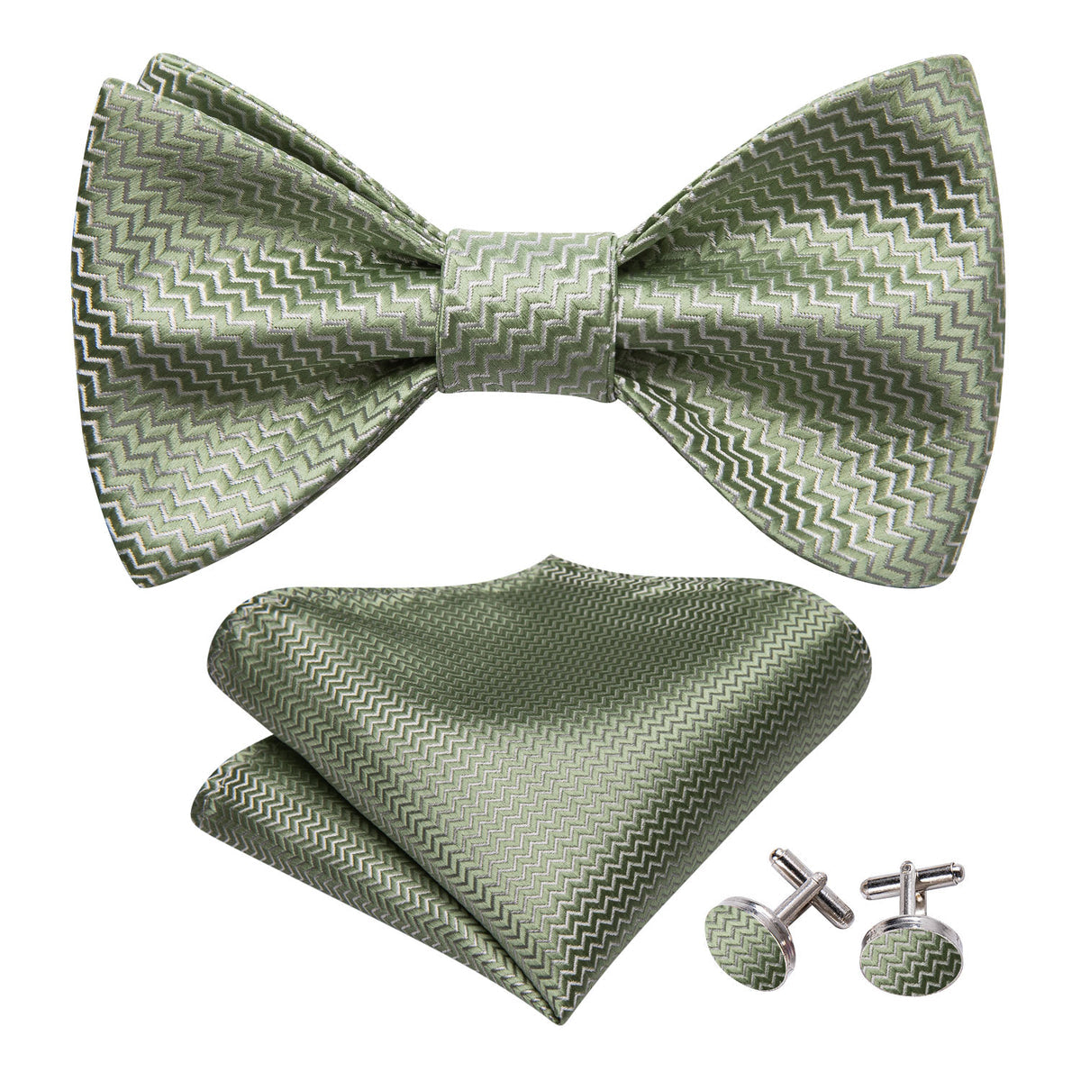 Green Striped Silk Bow Tie Set bow ties    - Sophisticated Gentlemen