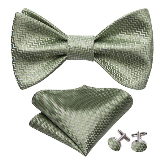 Green Striped Silk Bow Tie Set bow ties    - Sophisticated Gentlemen