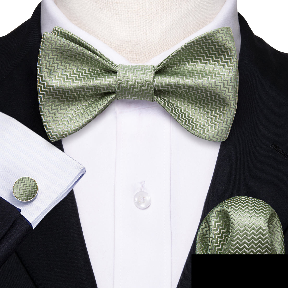Green Striped Silk Bow Tie Set bow ties    - Sophisticated Gentlemen