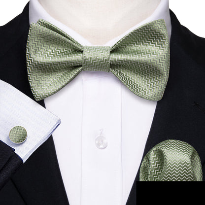 Green Striped Silk Bow Tie Set bow ties    - Sophisticated Gentlemen