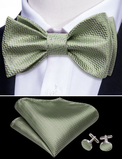 Green Striped Silk Bow Tie Set bow ties    - Sophisticated Gentlemen