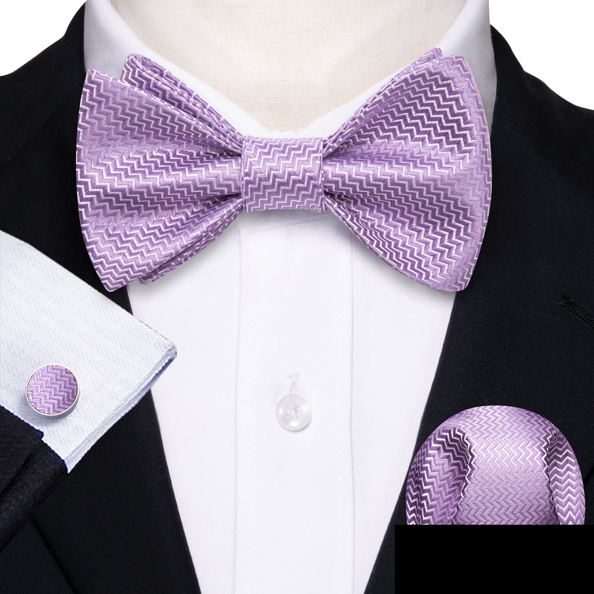 Purple White Striped Silk Bow Tie Set bow ties    - Sophisticated Gentlemen