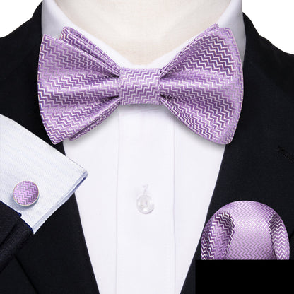 Purple White Striped Silk Bow Tie Set bow ties    - Sophisticated Gentlemen