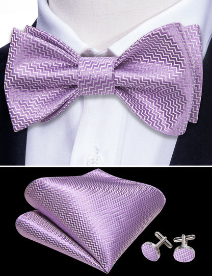 Purple White Striped Silk Bow Tie Set bow ties    - Sophisticated Gentlemen