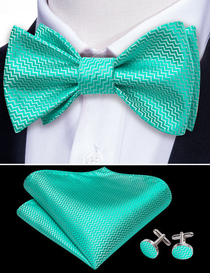 Teal Aqua Striped Silk Bow Tie Set bow ties    - Sophisticated Gentlemen