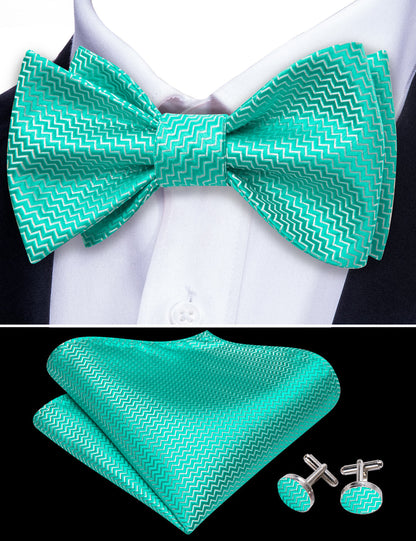 Teal Aqua Striped Silk Bow Tie Set bow ties    - Sophisticated Gentlemen